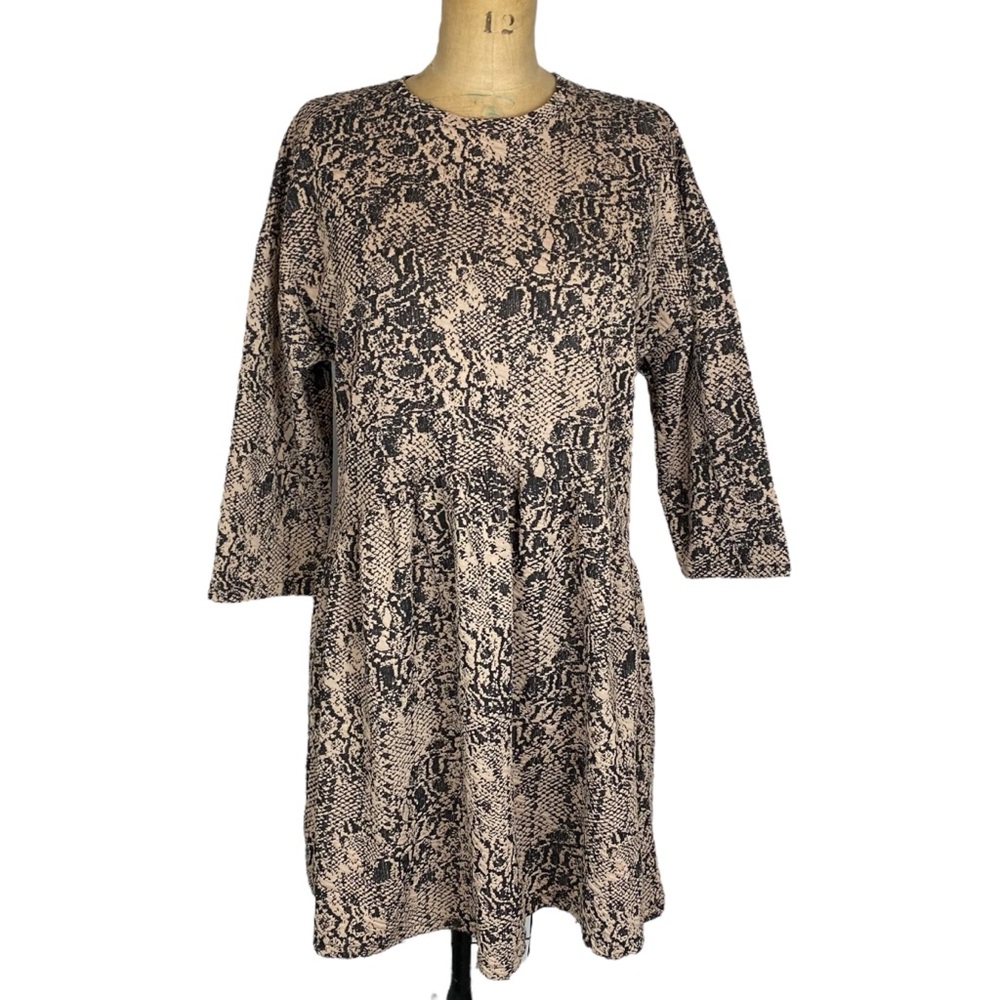 🌷 Zara Textured Snakeskin Babydoll Mini Dress Size M - Picture 2 of 10